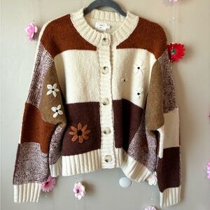 Luna Ivy 🤎 Patchwork Knit Button Cardigan Sweater